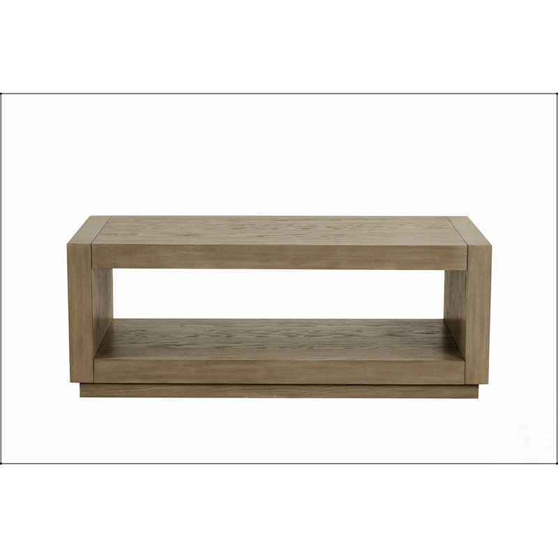 Table basse rectangulaire de style contemporain avec base de socle et tablette inférieure ouverte pour le salon principal