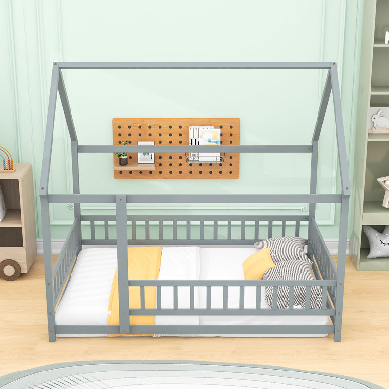 Lit plateforme avec clôture Killen, Double, gris