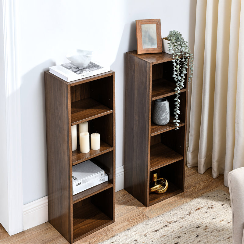 Armoire de rangement mince à 8 tablettes avec tablettes réglables, bibliothèque multifonctionnelle pour le bureau à domicile et présentoir de bureau à support multimédia