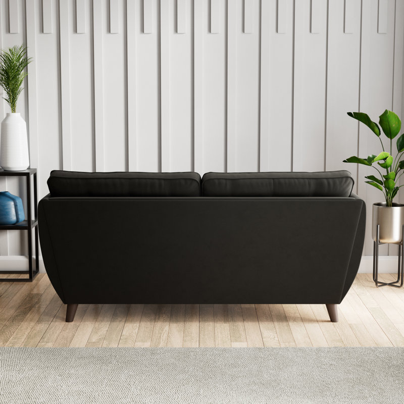 Birjesh 186Cm Fixed Sofa, Dark Brown Wood, Black