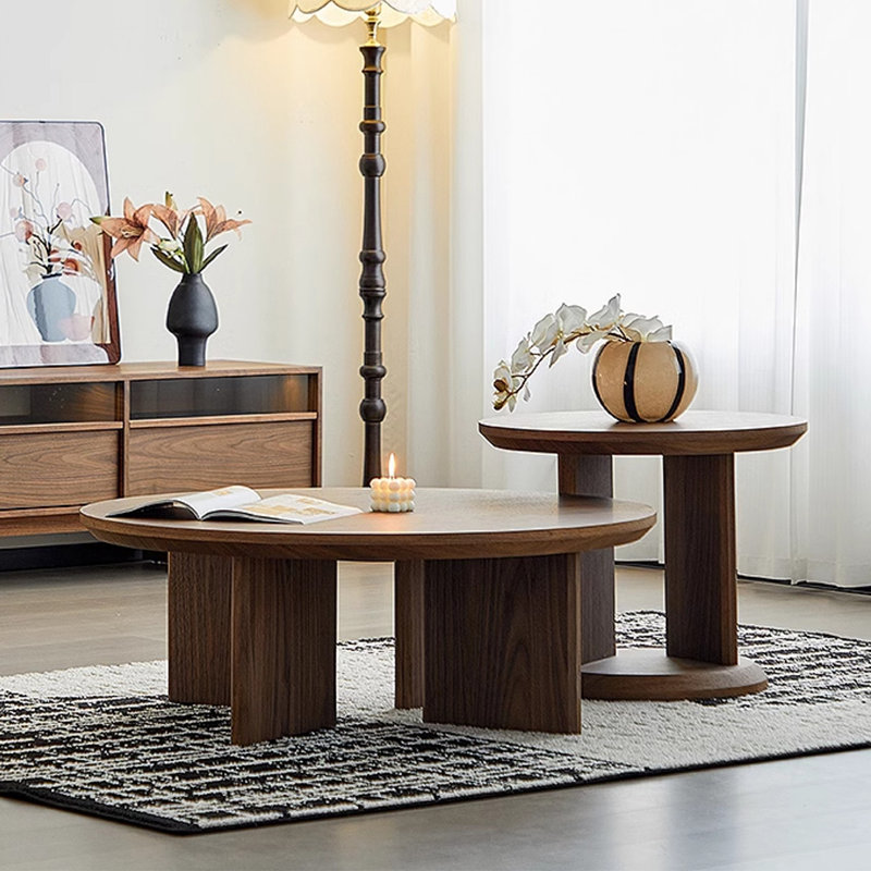 Table basse ronde de style ancien salon, Noyer, Noyer clair
