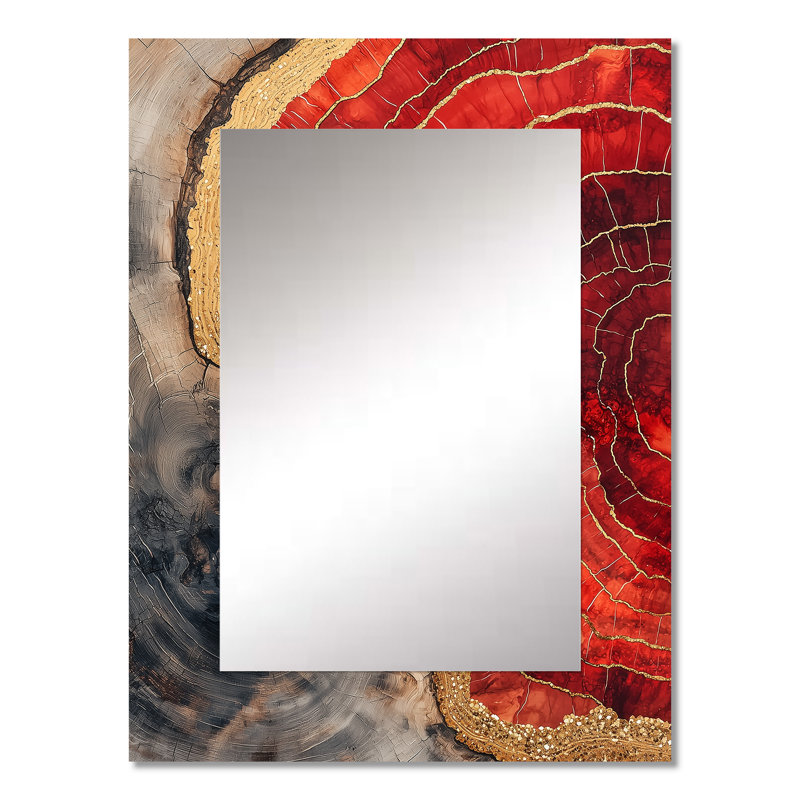 Cristaux de rubis et glissade sur bois Energy IV - grand miroir coulissant en bois, 32 po x 24 po