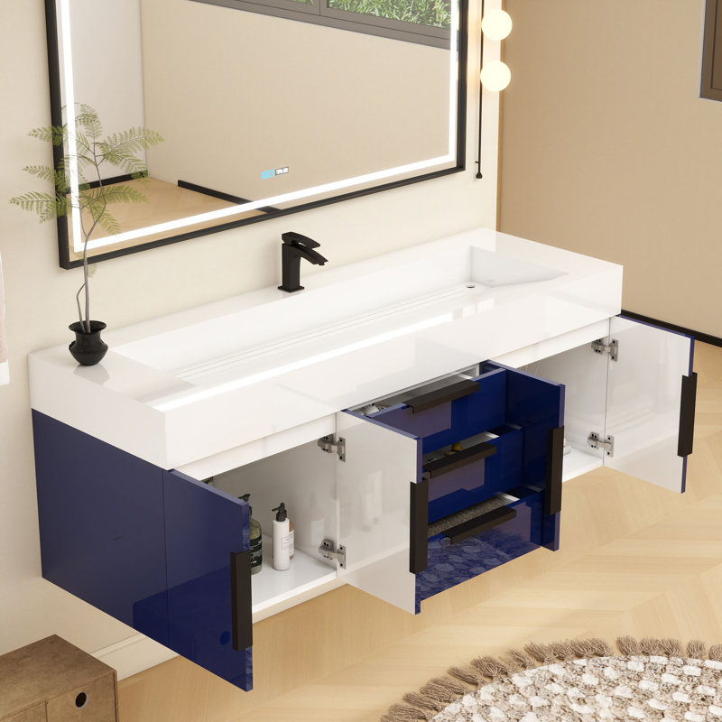 Meuble-lavabo mural simple 60 po Jessica, Bleu marine