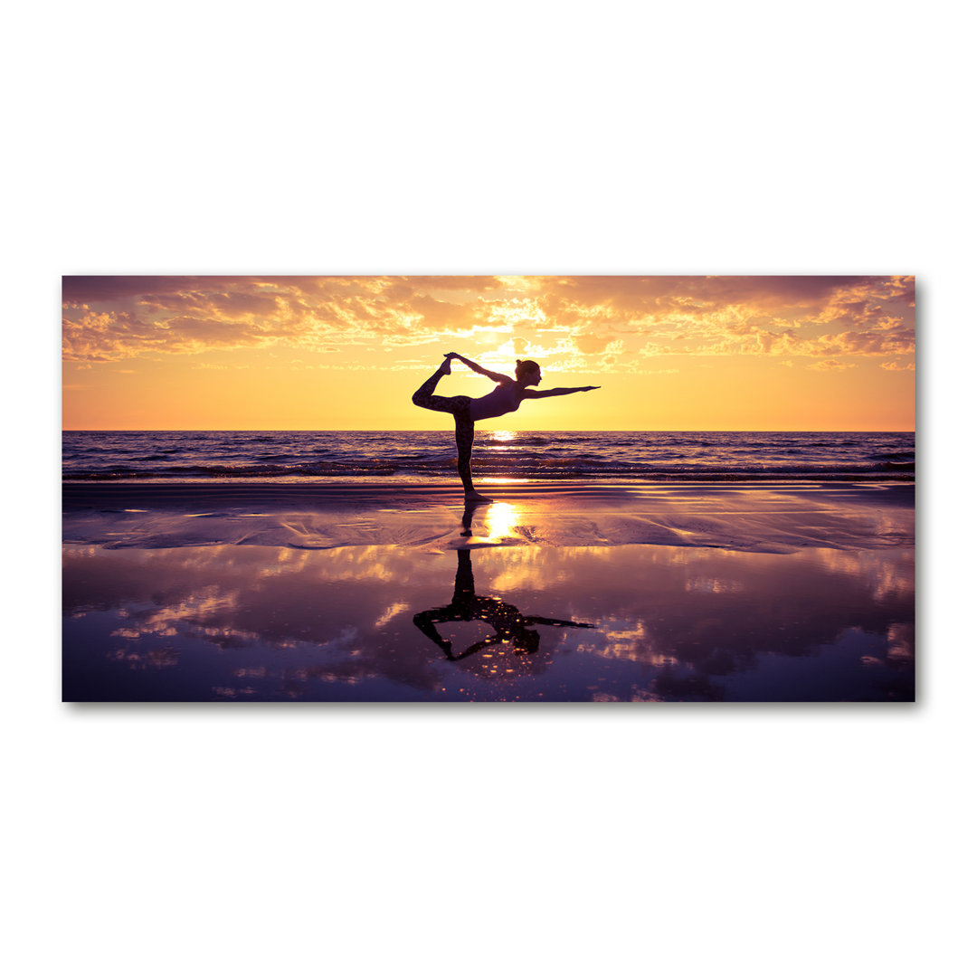 Leinwanddruck - Wandkunst - Drucke auf Leinwand - 120X60 Bildmotiv: Yoga auf Leinwand Der Strand