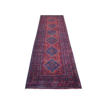 Tapis de couloir afghan noué à la main 3 pi x 9 pi 10 po rouge Khamyab 8DAD59138A4644D7AF913758E1A288E0
