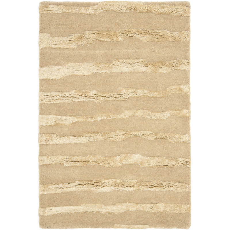 Nukri Hand Tufted Wool/Cotton/Viscose Striped Rug in Beige, Rectangle 2' x 3'