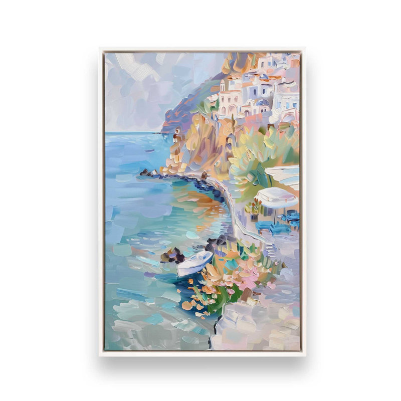 Côte pastel Amalfi II, H 37 po x l 25 po, Cadre flottant, Blanc opaque