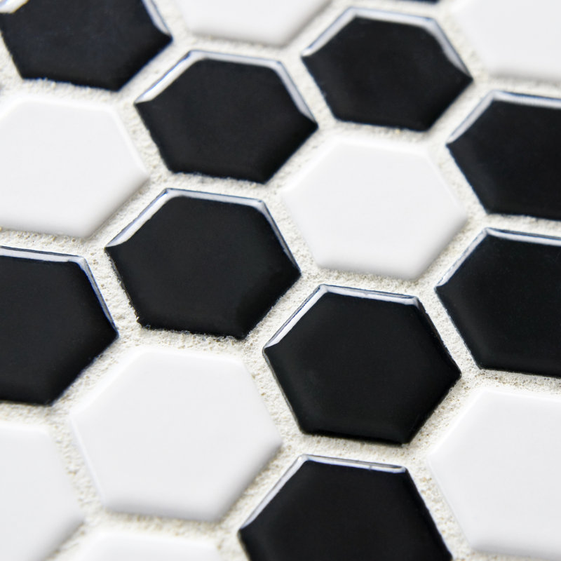 Metro 1" Hex Glossy White with Snowflake 10-1/4" x 11-7/8" Porcelain Mosaic Tile