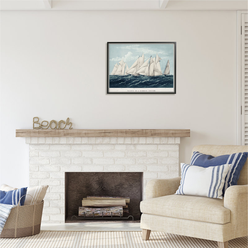 Yacht rétro rétro par Vision Studio, H 24 po x l 30 po x P 1,5 po, Giclée encadrée noir minuit