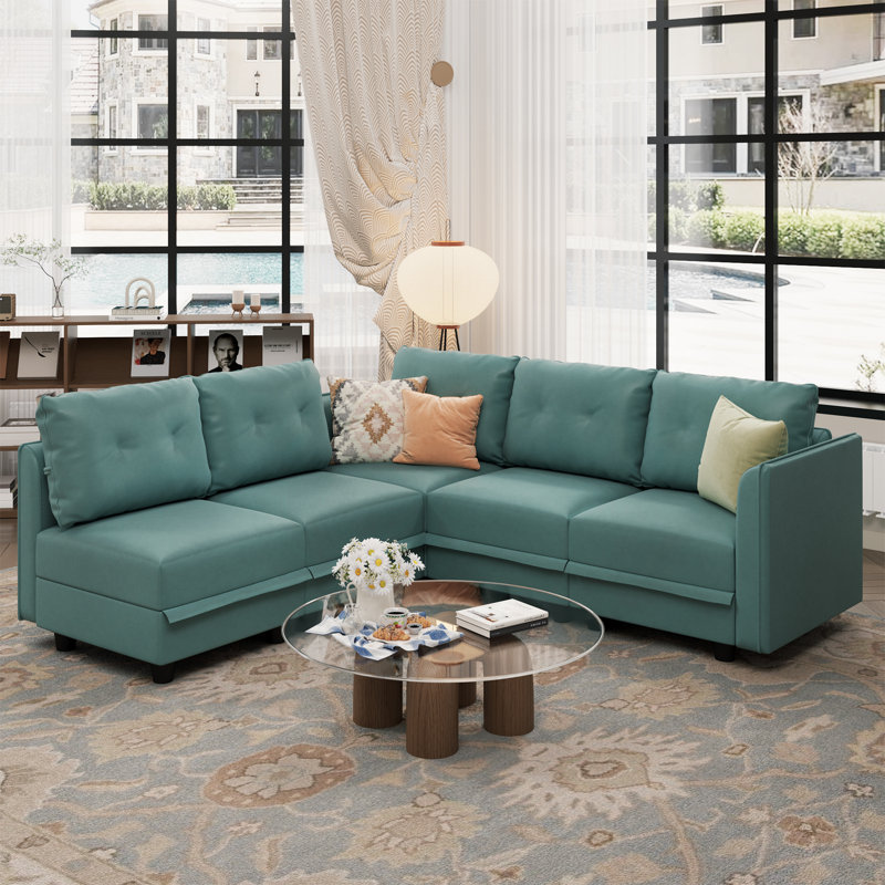 Canapé rembourré avec rangement Zendajas, Mélange de polyester vert sarcelle