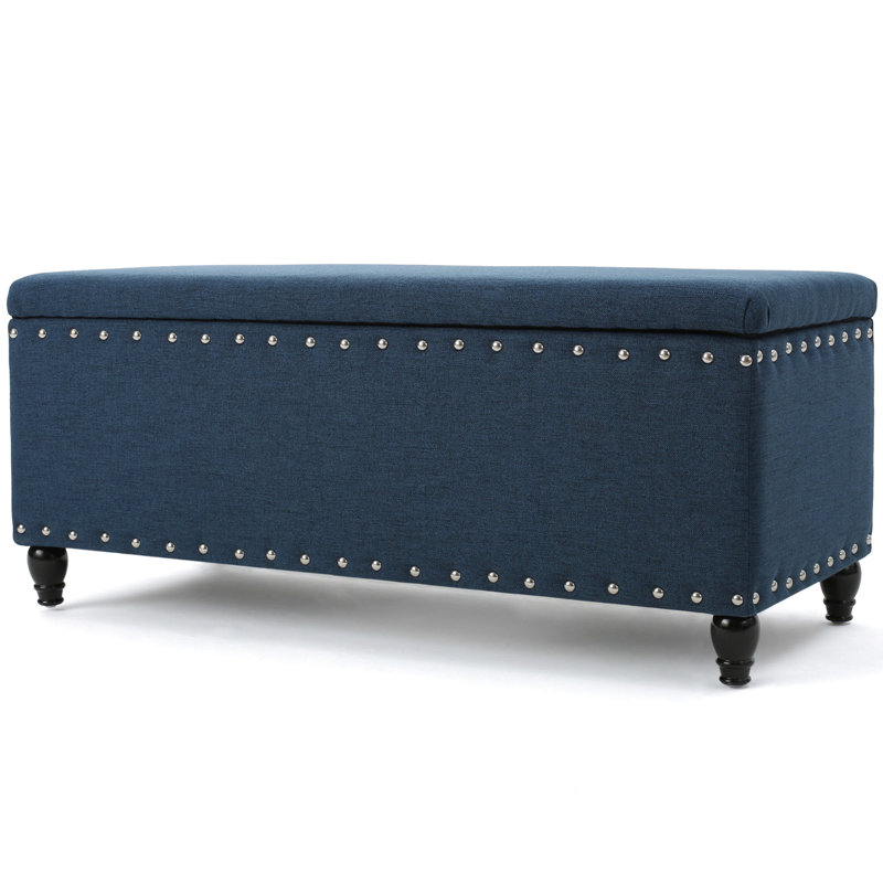 17.82"D X 42.13"W 17.82"H Storage In Navy Blue With Dark Brown Birch Legs For Laundry Area Fabric Craft Room, Navy