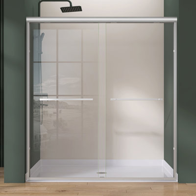 68 To 72 In. W X 75 In. H Double Sliding Shower Door In Brushed Nickel Framed Bypass Alcove Shower Door With Clear Glass