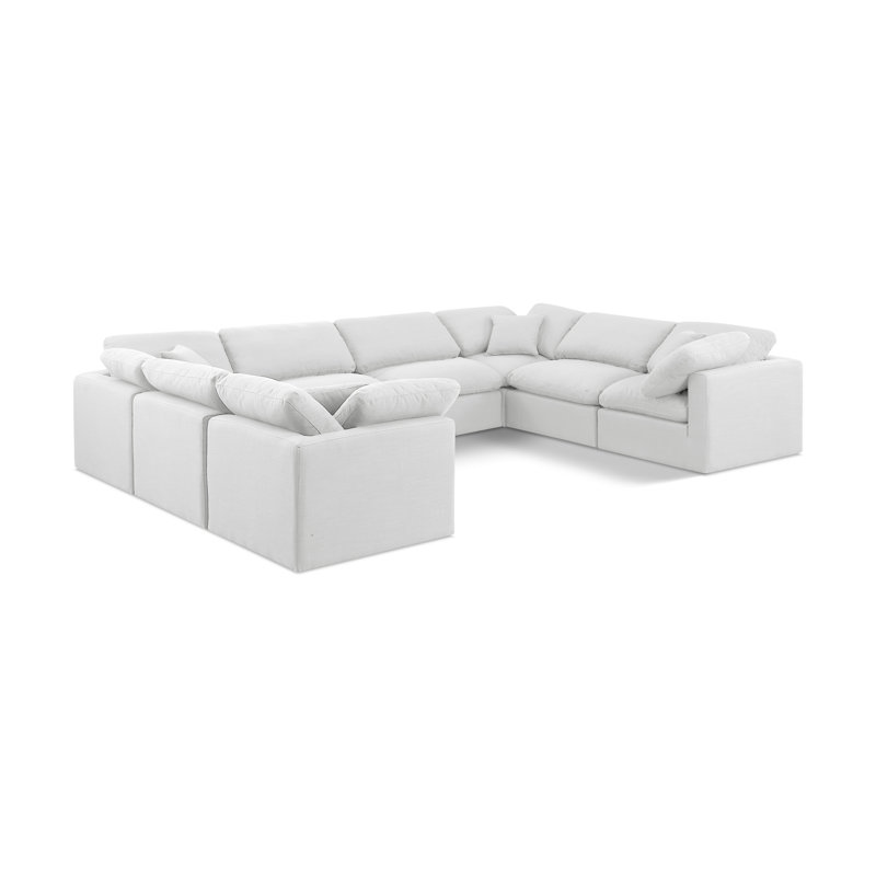 Canapé modulaire de coin rembourré 8 pièces Itala, Tissu texturé en lin blanc