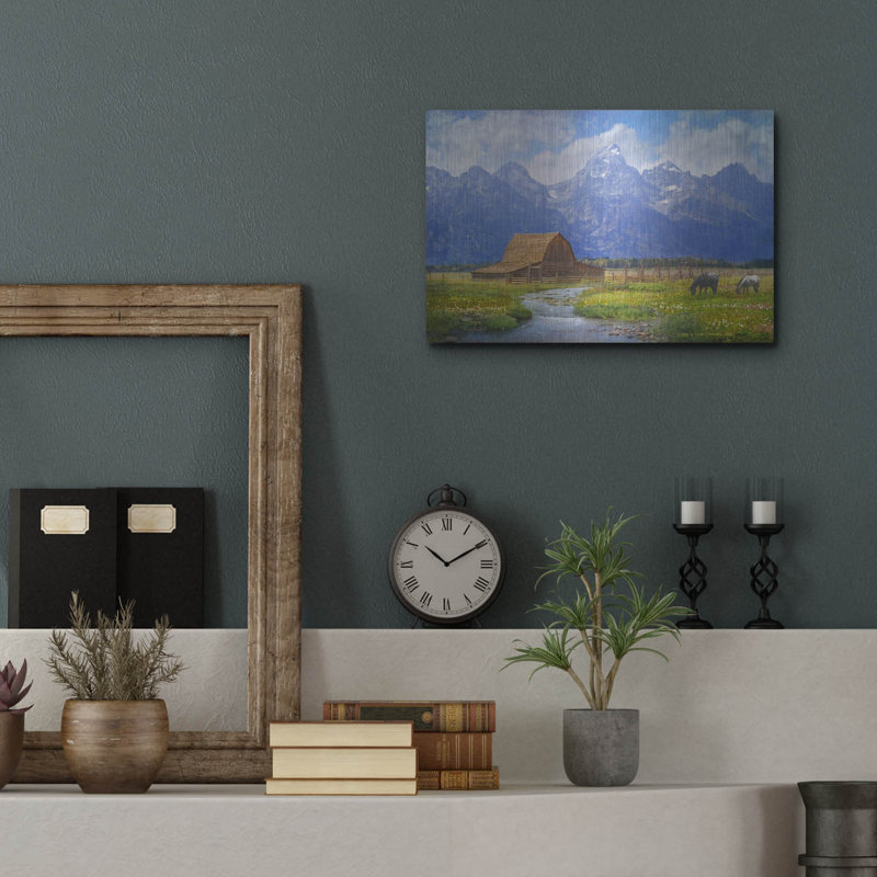 «Moulton Barn» par Chris Vest, art mural en métal, H 12 po x l 16 po