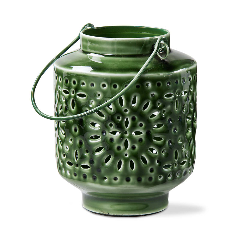 Aura Enamel Lantern Sm Lavender, 4.75" H x 3.50" W x 3.50" D, Green