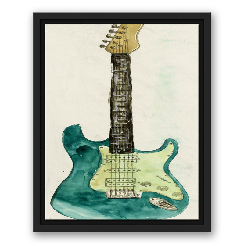 Guitare lumineuse sur toile, H 15,75 po x l 12,75 po x P 1,75 po, Cadre flottant noir