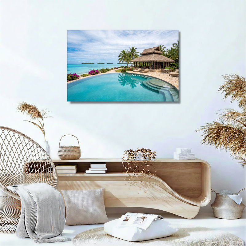 Art mural sur toile, "Tropical piscine et chaume" par Ocean, 16"H x 24"W