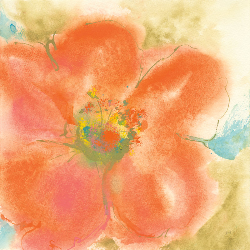 Corail coquelicot II par Chris Paschke - peinture sur toile tendue, H 36 po x l 36 po, Non, Papier avec cadre doré
