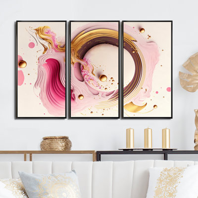 «Pink Watercolor Circular Abstract III», ensemble d'art mural moderne sur toile