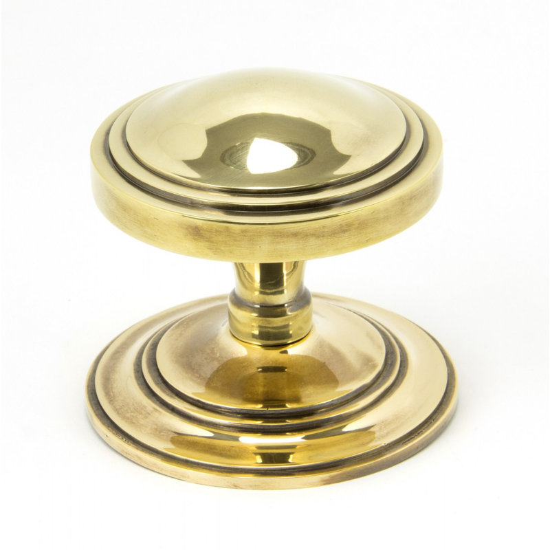 Art Deco Centre Door Knob, Aged Brass