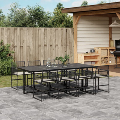  Garden Dining Set Black, Cream White Poly Rattan, Steel, Glass