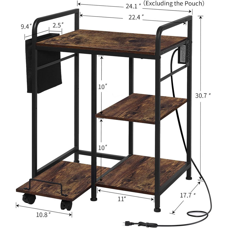 Support pour imprimante domestique avec station de charge, supports pour grande imprimante, support pour déchiqueteuse d'imprimante avec rangement pour bureau personnel, table pour fax, tour PC