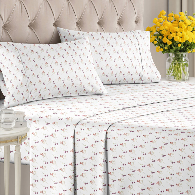 4 Piece Floral Sheet Set Premium Cooling, Soft & Wrinkle Free Bed Sheets – Ultra Soft Microfiber Luxury Bedding Set