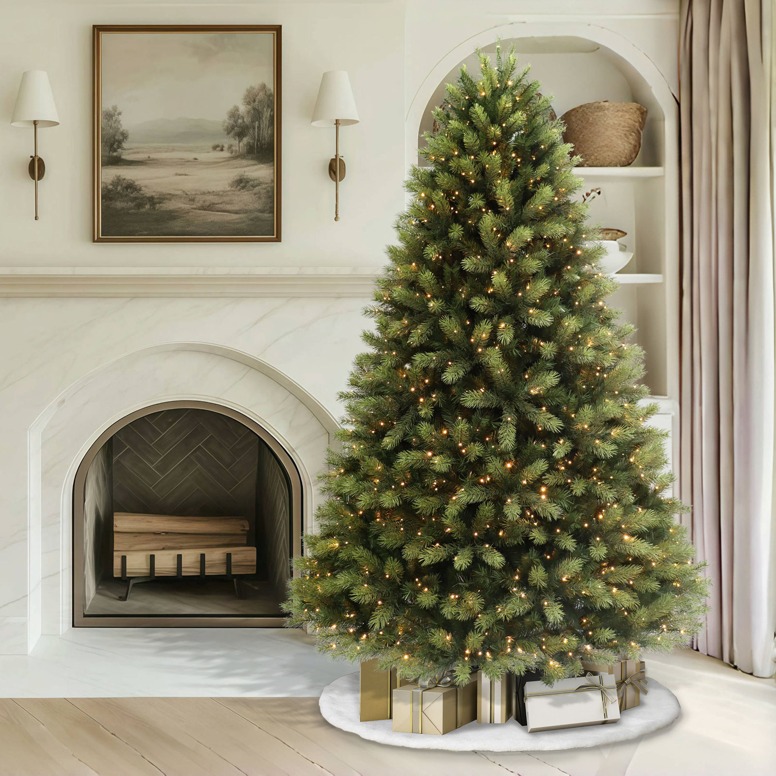 Pre-Lit Pine Christmas Tree, 7.5' H