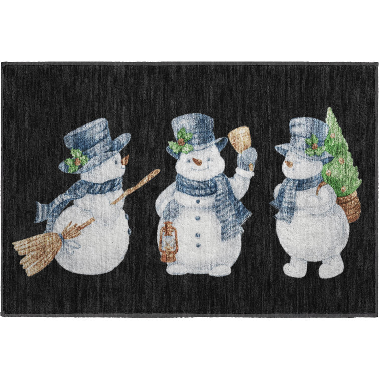 Premium Machine Washable Ingrassellino AMF1826 Happy Snowmen Holiday Rug