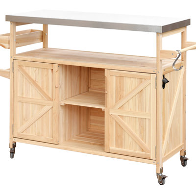 Rectangular Outdoor Island - Ample Workspace & Bottle Opener Modern Barbeque Cart Stainless Steel Open Shelf