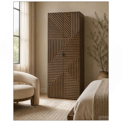 Armoire penderie en chêne blanc américain avec tringle et tiroirs - Seigle