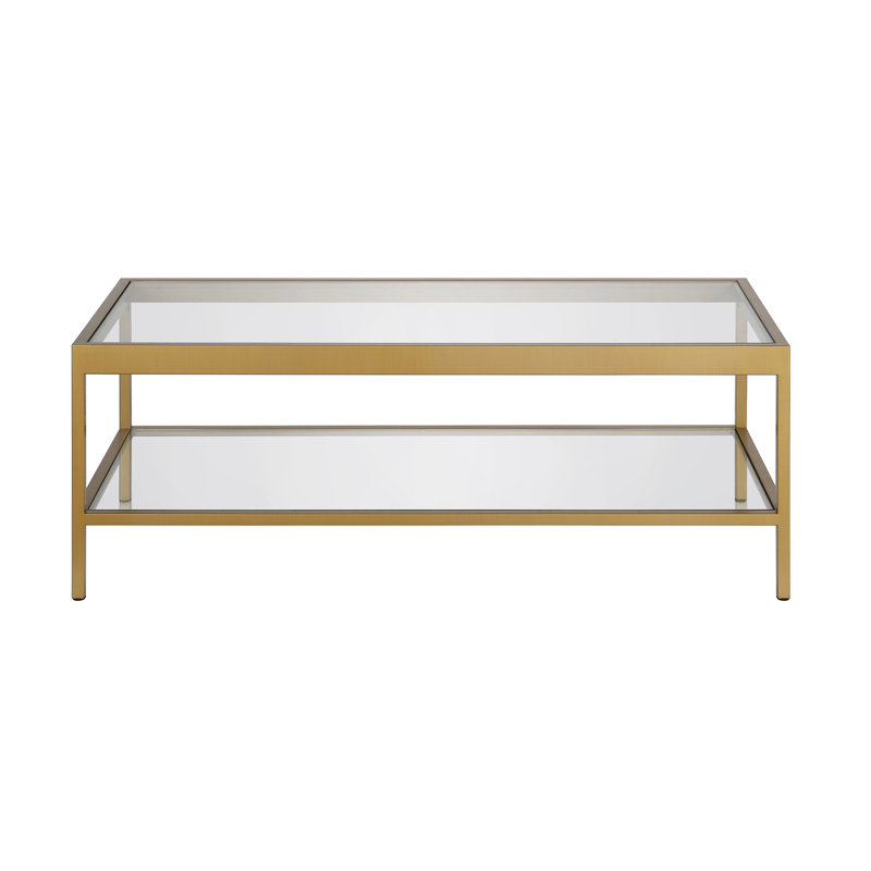 Alexis Four Leg Coffee Table with Storage, 43.2H x 114.3L x 50.8W, Gold