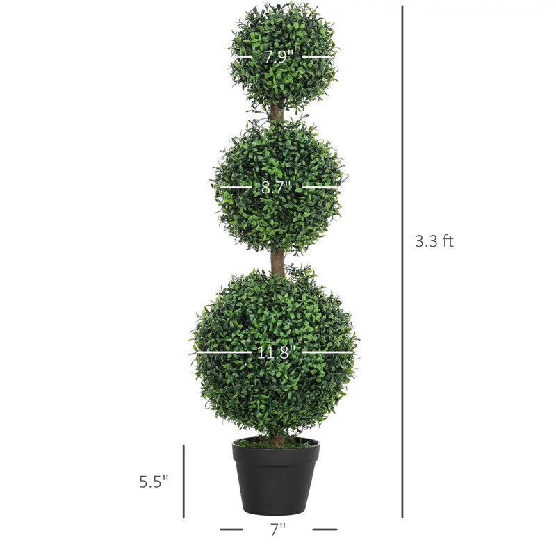 Set Of 2 Decorative Artificial Plants, Topiary Ball-Shaped Boxwood Trees In Pot, Fake Plants For Home Indoor Outdoor Decor, 39.4 Inch, Green