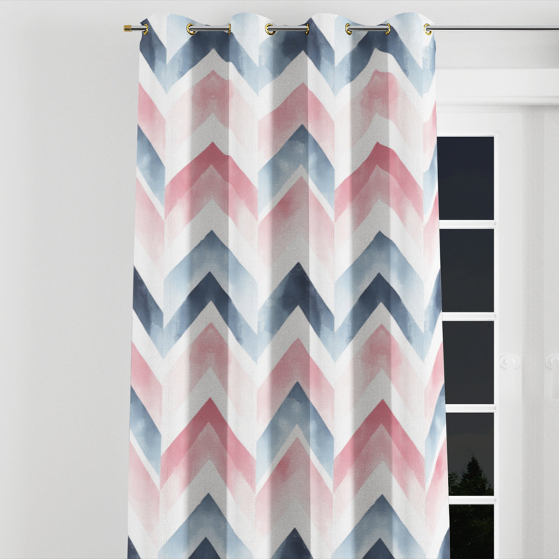 Contemporary Boho Window curtains - Pink And Blue Boho Chevron Grommet Curtain - 1 Panel, Gold Grommets, 52" W x 120" L