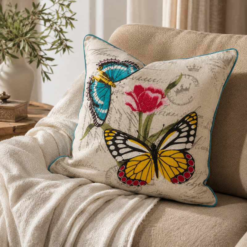 Coussin décoratif sur la tulipe Papillion, Plumes