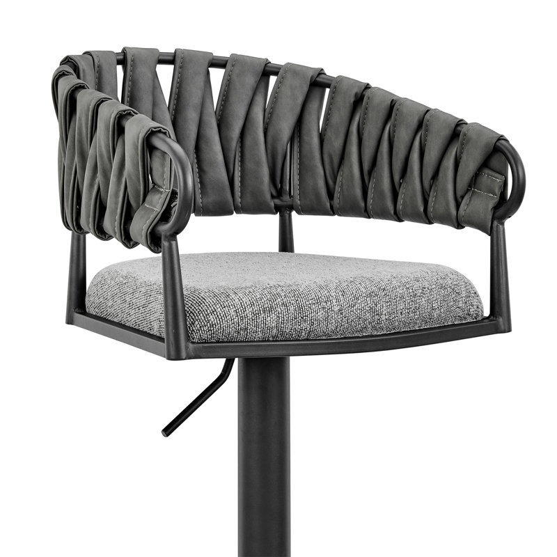 Tabouret de bar ou de bar pivotant réglable Blaise en métal noir avec tissu gris et similicuir