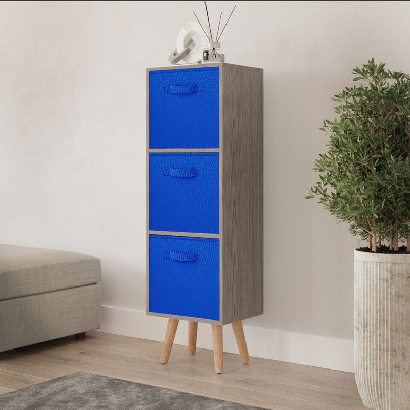 Fika 30cm W 3 - Drawer Chest of Drawers, Dark Blue/Pine