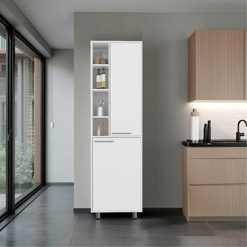 Garde-manger Burton avec 2 portes, tablettes réglables, tablettes latérales, armoire de rangement compacte pour l'organisation de la cuisine