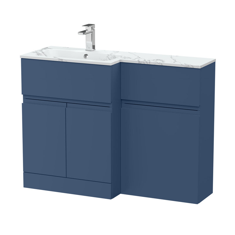 Hudson Reed Urban 1100mm Left-Hand 2 Door Satin Grey Floor Standing Combination Unit With Stone Basin, Satin Blue