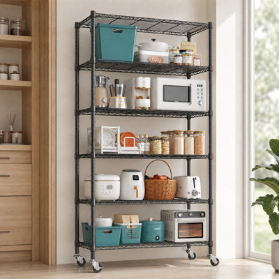 Tier Wire Shelving Unit with Wheels, Adjustable Metal Storage Rack for Small Spaces, Heavy Duty Storage Organizer for Pantry, Kitchen, Garage, Laundry Room, Carbon Steel