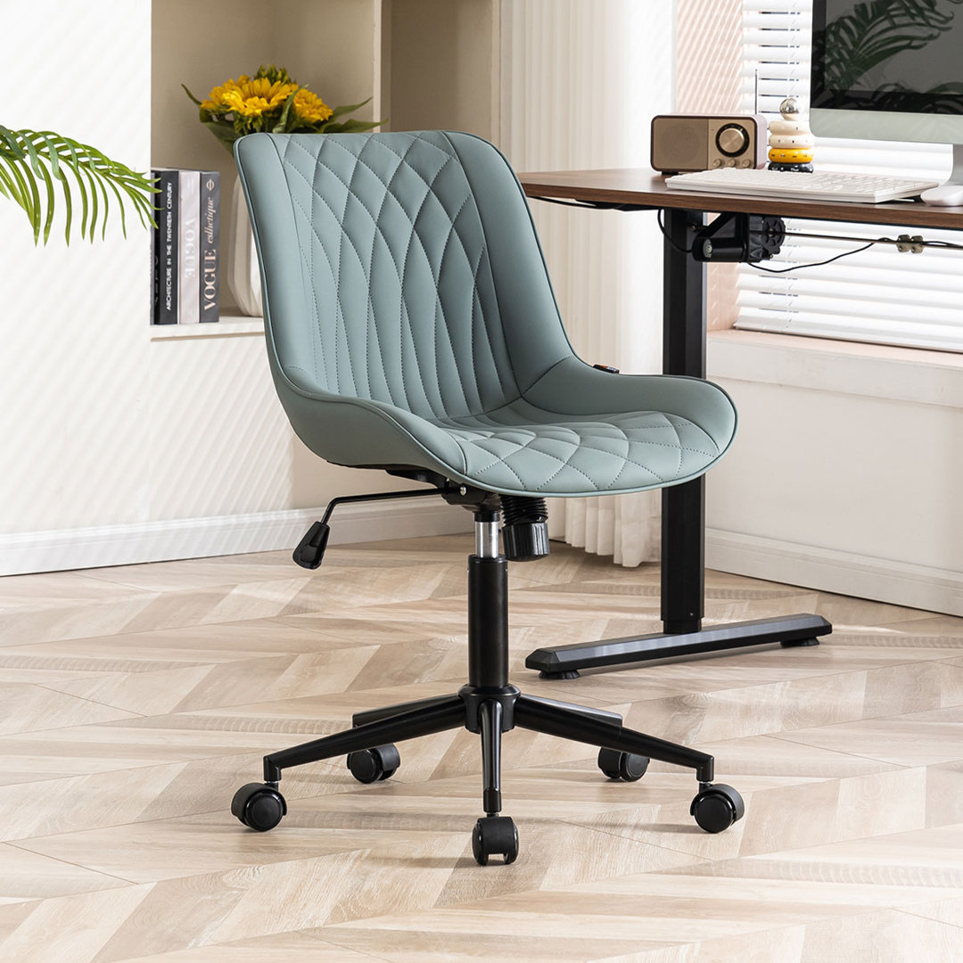 Armless Swivel Office Chair Faux Leather Upholstered Waterproof Desk Chair Ergonomic Adjustable Computer Chair Ebern Designs Upholstery 