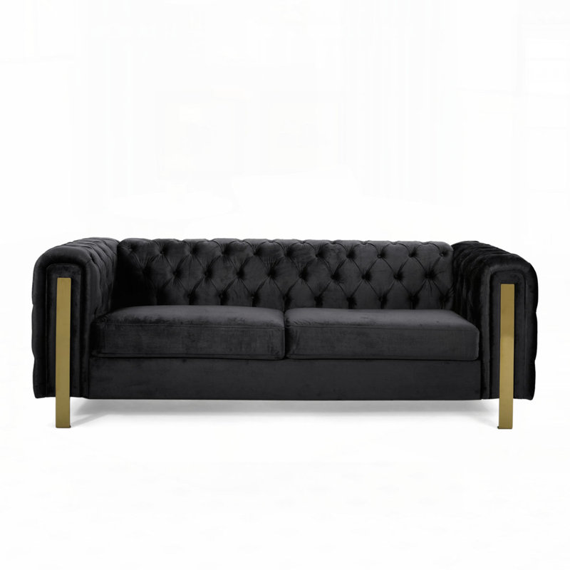 Canapé Chesterfield à accoudoirs roulés 83,75 po, Noir