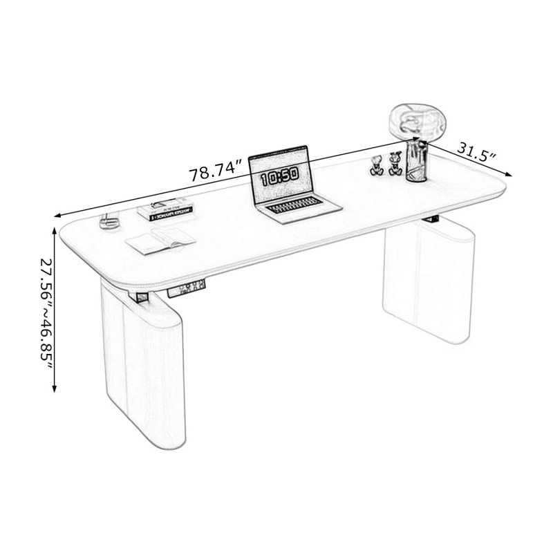 Bureau debout blanc en bois manufacturé, H 46,85 po x l 78,74 po x P 31,5 po