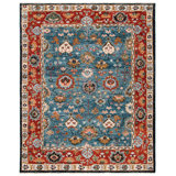 Southwestern Hand-Knotted Wool Blue / Red Area Rug