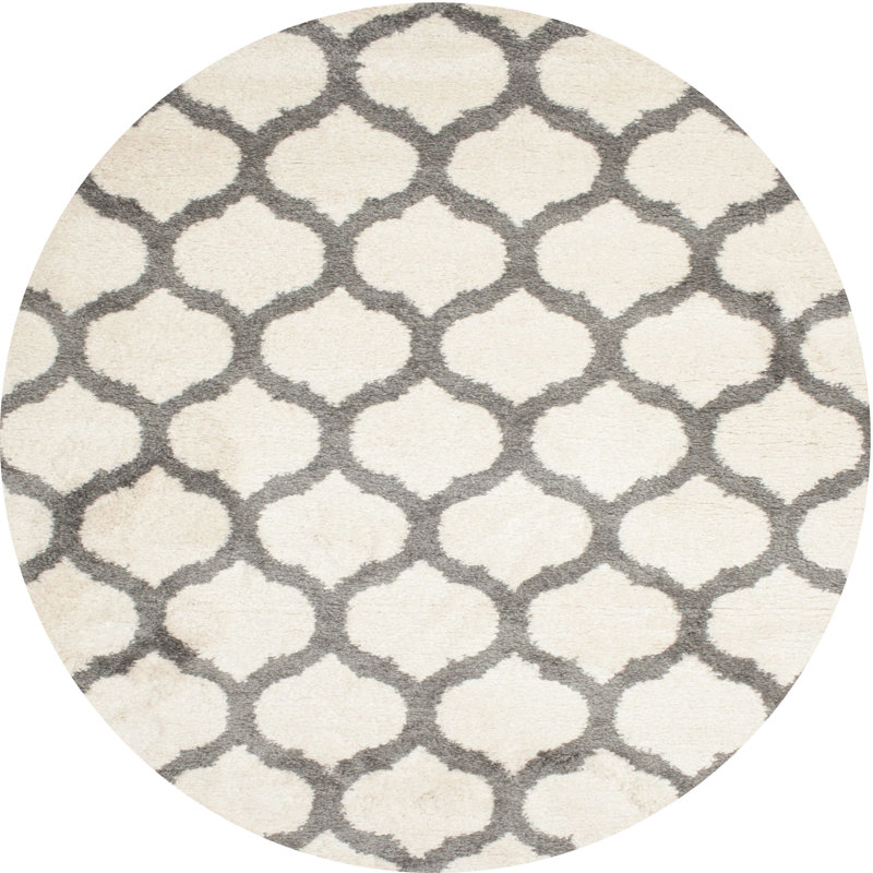 Tapis contemporain gris / crème, Rond 3 pi