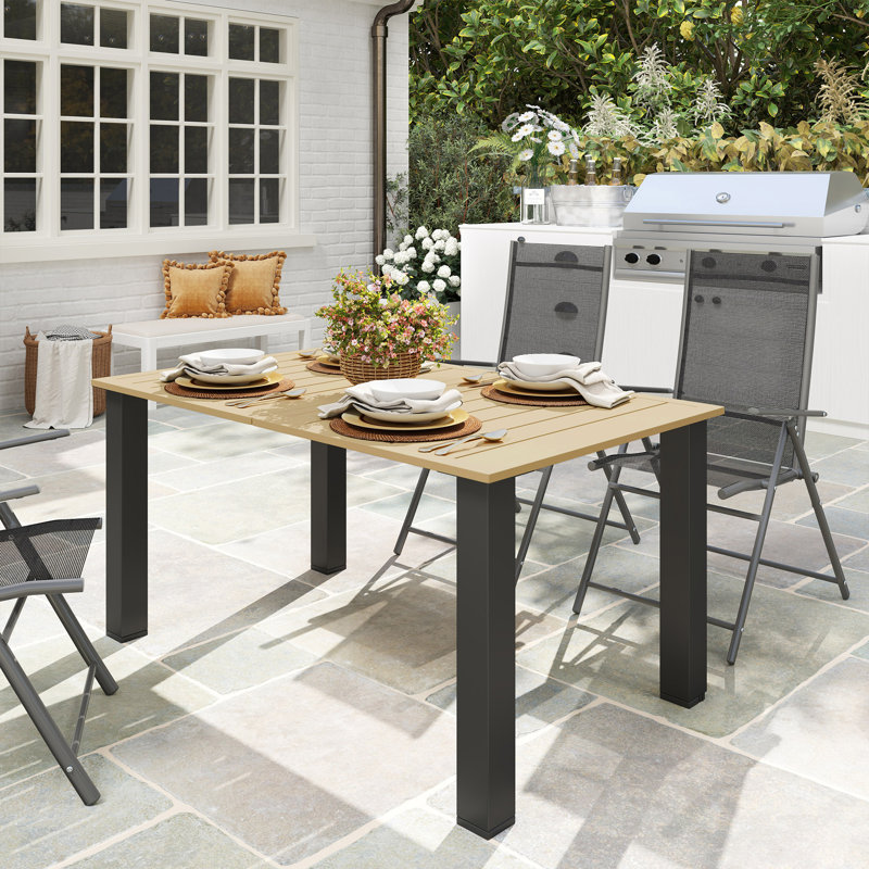 Rectangular Metal Outdoor Patio Table With Umbrella Hole , 150cm cm W 90cm cm D