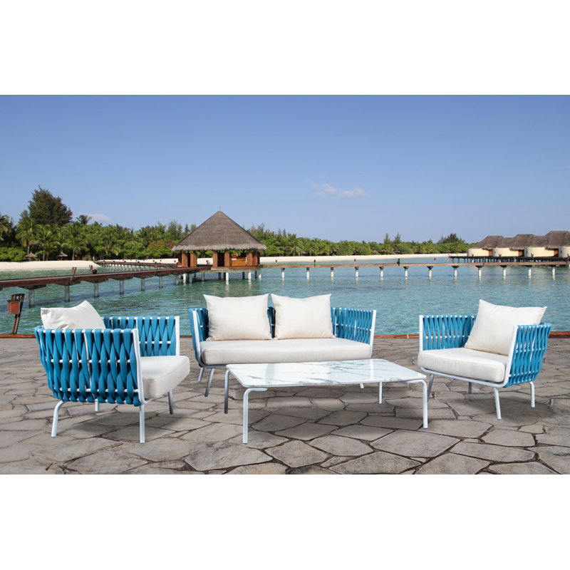 Chaise de patio avec coussins Gavin, Structure bleue / coussin beige