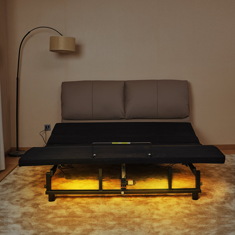 Base de lit réglable avec télécommande sans fil inclinée à 4 ports pour la tête et le pied, veilleuses sous le lit, moteur silencieux sans gravité - noir