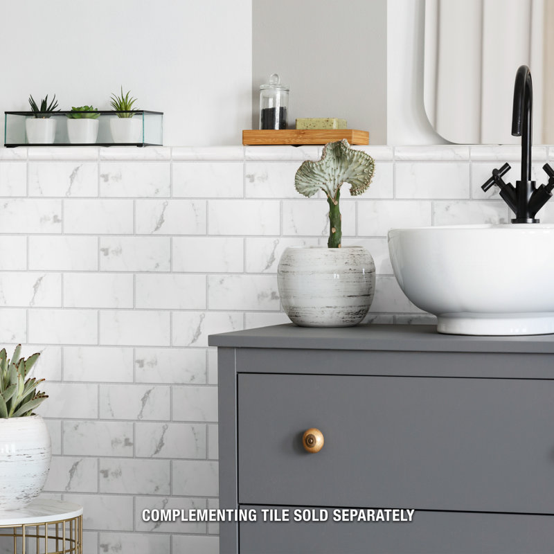 Classico Carrara 6" x 1.25"  Ceramic Pencil Liner Tile Trim in White/Gray