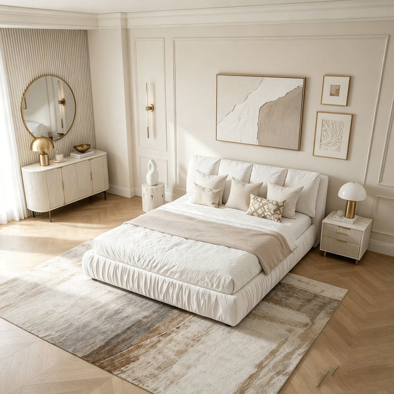 Structure de lit rembourrée, style minimaliste moderne avec tête de lit éponge compressée dodue, velours brillant et support de pieds robuste, matelas non inclus